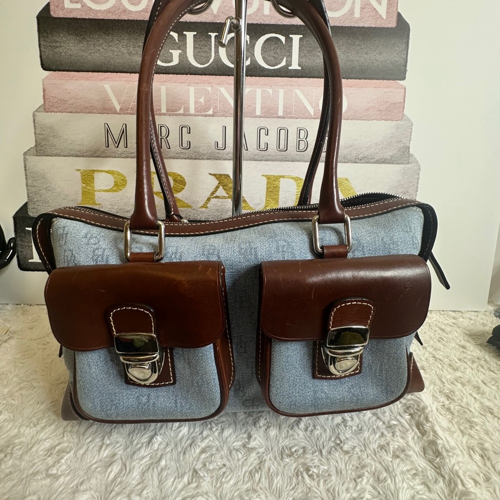 Dooney & Bourke
Denim Canvas Satchel Leather Trim  Double Pocket